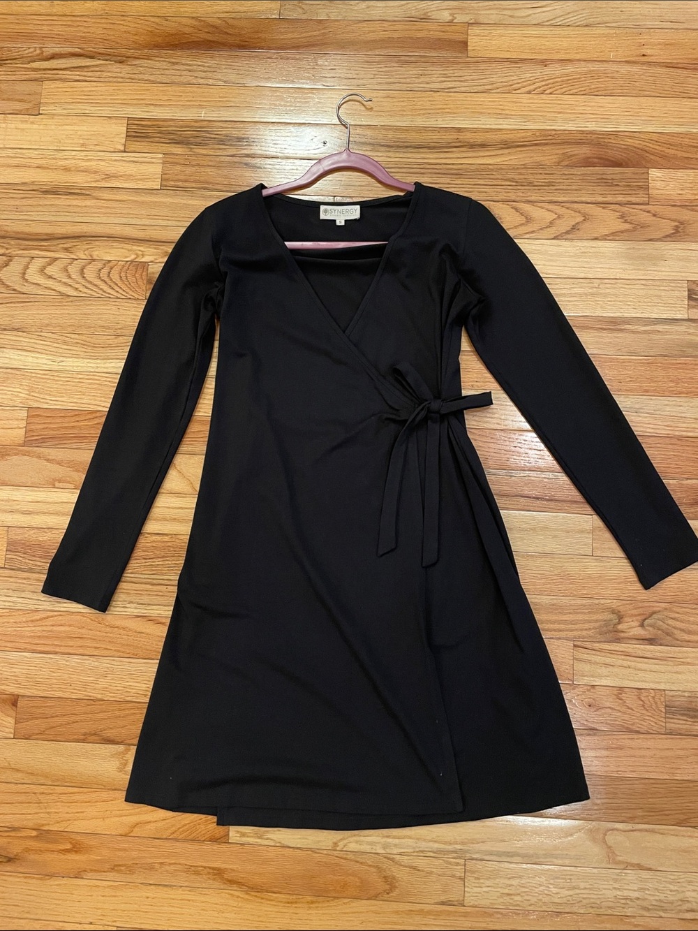 Black Long Sleeve Wrap Dress with Side Tie
